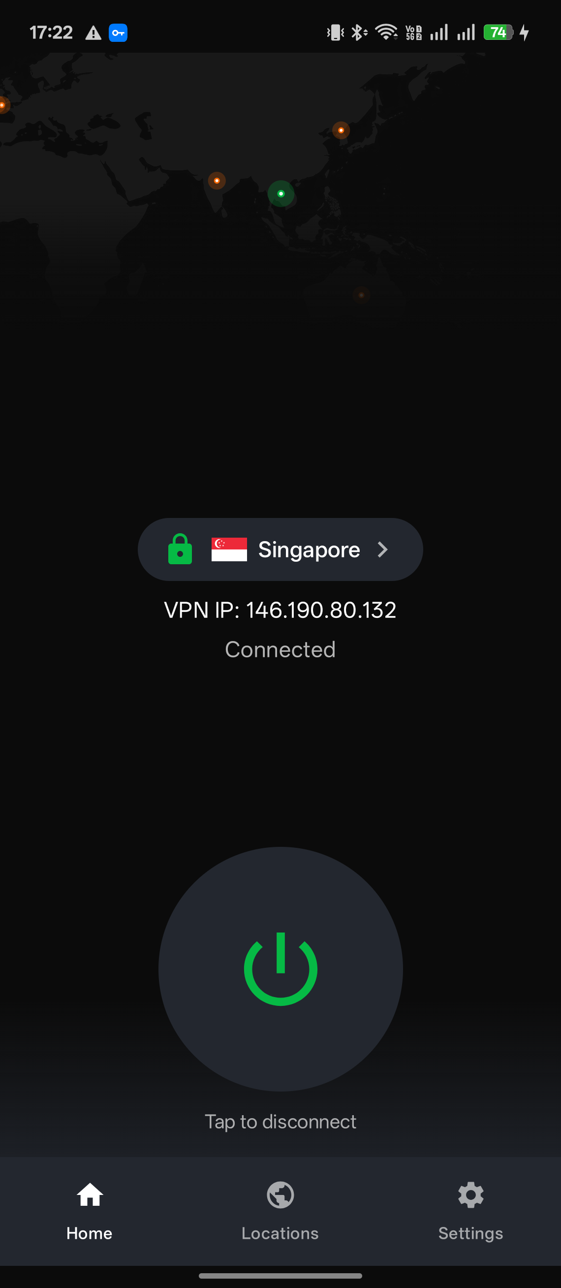 Obris VPN connected screen